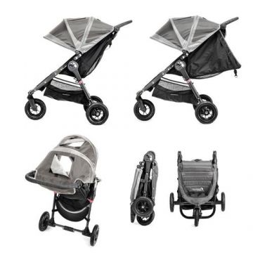 Carucior Baby Jogger City Mini GT Steel Gray Sand sistem 2 in 1, 0-15 kg, Landoul Deluxe Gray, 0-9 kg (Negru/Gri)