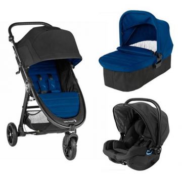 Carucior Baby Jogger City Mini GT2 Windsor sistem 3 in 1, 0-15 kg, 0-3 ani, Landou Baby Jogger Windsor City Mini 2/GT2/Elite2, Scaunul auto Baby Jogger City Go i-Size (Negru/Albastru)