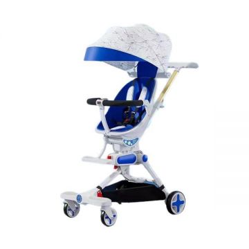 Carucior bebe pliabil cu sezut rotativ 360 grade, Albastru Carucior bebe pliabil cu sezut rotativ 360 grade, Albastru