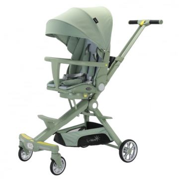 Carucior C2 Deluxe, reversibil, pliabil, cu lumini si muzica, Verde