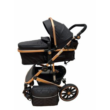 Carucior T1, 2 in 1, cu suspensii, reversibil, cu geanta, negru