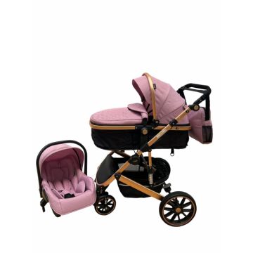 Carucior T4, 3 in 1, cu suspensii, transformabil landou-sport, roz negru