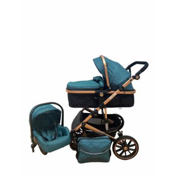Carucior T4, 3 in 1, cu suspensii, transformabil landou-sport, verde negru