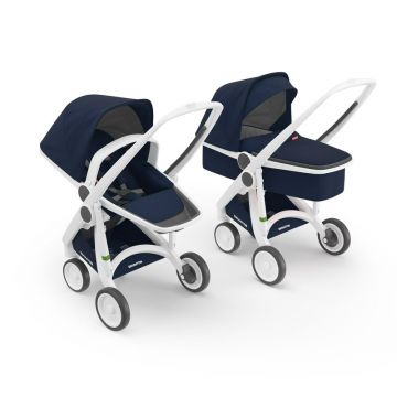 Greentom - Carucior 2 in 1 100% Ecologic, Alb/Albastru