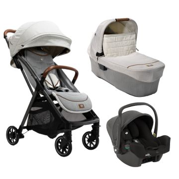 Joie - Carucior pentru copii ultracompact 3 in 1 Parcel Oyster / i-Snug Shale ( Carucior Parcel Oyster + Landou Ramble XL Oyster + Scoica auto i-Snug cu tetiera reglabila, nastere - 75 cm, Shale)