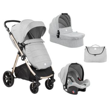 Carucior 3 in 1, KikkaBoo, Ugo Light, Multifunctional, 0-15 kg, Landou intarit si salteluta moale, Cu geanta de mamici, Protectie picioare pentru carucior si landou, Spatar reglabil, Gri