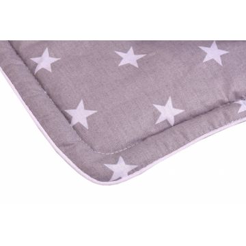 Set 4 in 1 Minky Nichiduta pentru carucior cu salteluta perna 2 protectii centuri si protectie bara Grey Stars