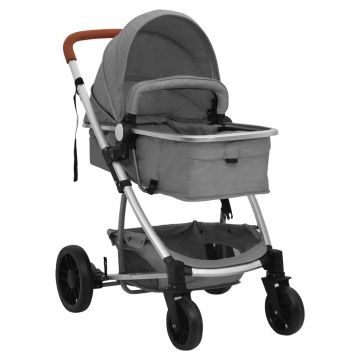 vidaXL Cărucior pentru copii 2-în-1, gri deschis, aluminiu
