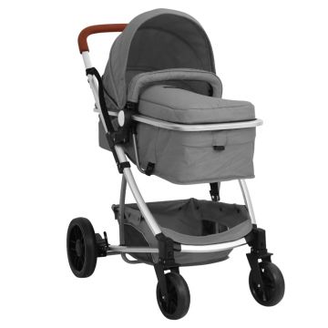 vidaXL Cărucior pentru copii 3-în-1, gri deschis, aluminiu