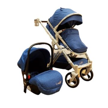 Carucior 3 in 1, Karemi, reversibil cu suspensii, compact Albastru