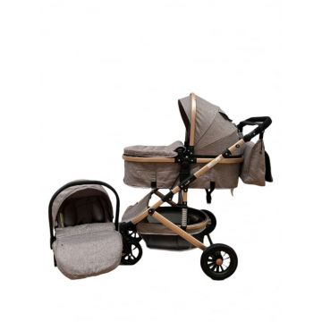 Carucior 3 in 1, reversibil, cu suspensii, reversibil, compact, T2 New, Cafea
