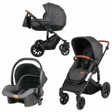 Carucior 3 in 1, Trio Comfort, Cu cadru Aluminiu, cu landou, Reversibil, Scoica auto, Geanta pentru mamici, Black Carucior 3 in 1, Trio Comfort, Cu cadru Aluminiu, cu landou, Reversibil, Scoica auto, Geanta pentru mamici, Black