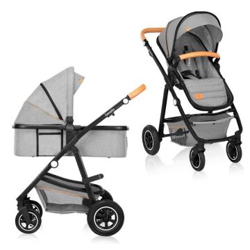 Carucior compact 2 in 1, Cadru Aluminiu, cu landou si salteluta, Reversibil, Husa de ploaie, Geanta parinti, Gri Deschis Carucior compact 2 in 1, Cadru Aluminiu, cu landou si salteluta, Reversibil, Husa de ploaie, Geanta parinti, Gri Deschis