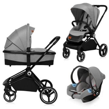 Carucior compact 3 in 1, Cadru Aluminiu, cu landou si salteluta, Scoica auto, Reversibil, Husa de ploaie, Gri Deschis Carucior compact 3 in 1, Cadru Aluminiu, cu landou si salteluta, Scoica auto, Reversibil, Husa de ploaie, Gri Deschis