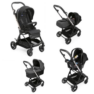 Carucior copii 4 in 1 Chicco One4Ever, Pirate Black (Negru), de la nastere la 22Kg