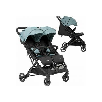 Carucior gemeni, FreeON, Active Twin, De la nastere pana la 22 Kg, Cadru din aluminiu, Spatar reglabil, Pliere compacta, 11.6 Kg, Conform cu standardul european EN 1888-1:2018, Dusty Green