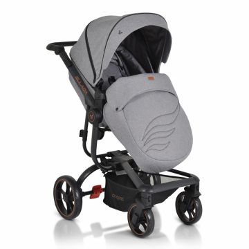 Carucior modular 2 in 1 Cangaroo Ellada Grey cu landou intarit,sezut reversibil,maner parental reglabil,spatar reglabil cu pozitie somn,huse pentru picioare si geanta accesorii incluse