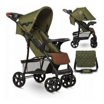 Carucior sport Emma Plus, Cu tavita, 2 Suporturi pentru pahar, Geanta accesorii, Green