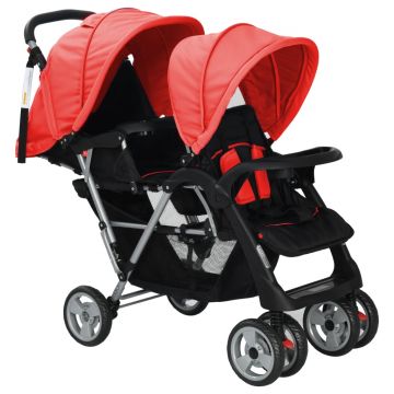 vidaXL Cărucior în tandem din oțel, roșu și negru