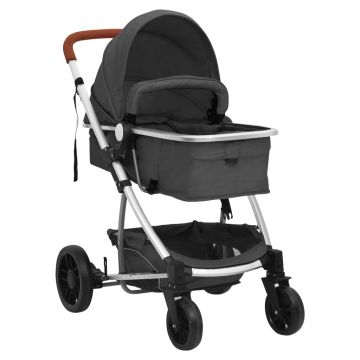 vidaXL Cărucior pentru copii 3-în-1, gri închis, aluminiu