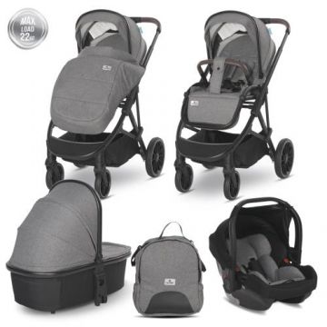 Carucior 3 in 1 Lorelli Aria, cadru din aluminiu, multiple accesorii, pana la 22 Kg, Grey