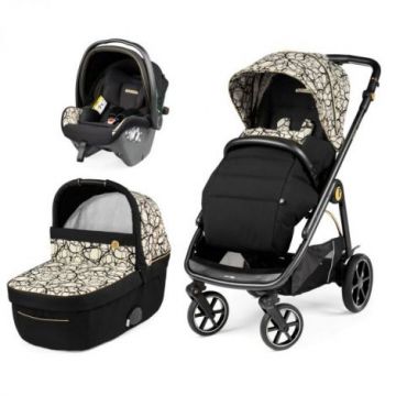 Carucior 3 in 1 Peg Perego Veloce, SLK, 0 - 22 kg, Graphic Gold, Negru   Bej