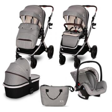 Carucior Lorelli Set 3 in 1 Glory, cadru de aluminiu, 0-22 kg, 0-4 ani (Gri)