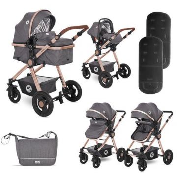Carucior Lorelli Set Alexa Luxe Black, cos auto inclus, 0-15 kg, 0-3 ani (Negru/Auriu)