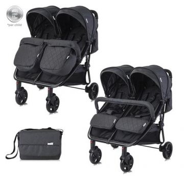 Carucior pentru gemeni Lorelli Duo, 0-30 kg, 0-3 ani (Negru)