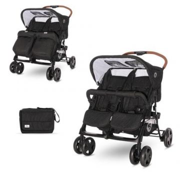Carucior pentru gemeni Lorelli Twin, 0-30 kg, 0-3 ani (Negru)