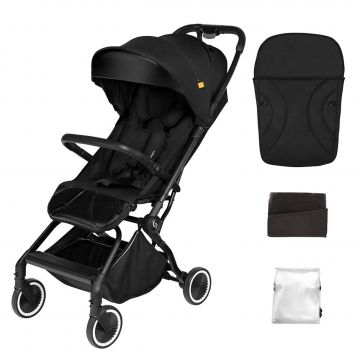 Carucior sport pliabil Skiddou Espoo+ Onyx, ultracompact pentru calatorii, Negru