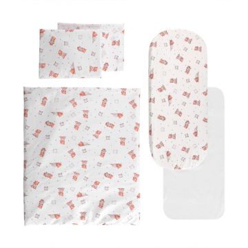 Set lenjerie pentru carucior cu protectie impermeabila 6 piese Bears  Pillows Beige
