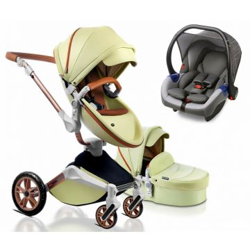 Carucior Hot Mom 360 Fistic 3 in 1 pentru copii intre 0 - 36 luni, cu un design modern cu cadru din aluminiu si pernita din spuma ergonomica Eva