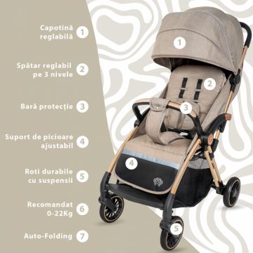 Carucior sport AppeKids Upp ultracompact cu pliere automata Bubble Beige