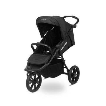 Carucior sport, Caretero, Lima, Pana la 22 kg, Cu husa de picioare, Aparatoare ploaie, Spatar, maner si suport picioare reglabile, 3 roti, Conform EN1888, 6 luni-4 ani, Negru