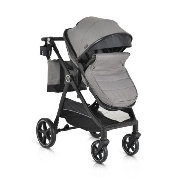 Carucior transformabil 2in1 Moni Tokyo Grey pana la 22 kg,Cadru din aluminiu,Maner parental si Spatar reglabile,Scaun reversibil,Roti spuma EVA pivotante cu amortizor,Baldachin,Husa picioare,Geanta,Plasa insecte,Suport pahar