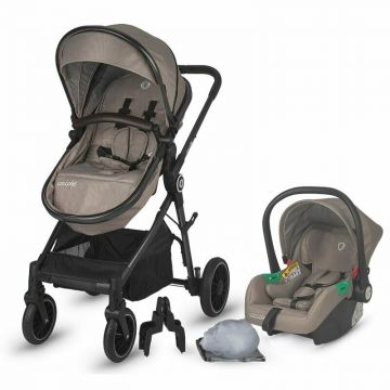 Carucior 3 in 1, Coccolle, Ago, Pana la 22 kg, Pliabil, De la nastere, Cu accesorii, Modular, Transformabil, Copertina XXL, Dessert taupe