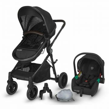Carucior 3 in 1, Coccolle, Ago, Pana la 22 kg, Pliabil, De la nastere, Cu accesorii, Modular, Transformabil, Copertina XXL, Diamond black
