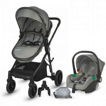 Carucior 3 in 1, Coccolle, Ago, Pana la 22 kg, Pliabil, De la nastere, Cu accesorii, Modular, Transformabil, Copertina XXL, Neutral grey