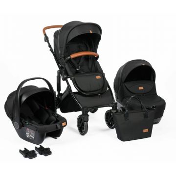Carucior 3 in 1, FreeON, Comfort, Reversibil, Cadru din aluminiu, Cu landou, Scoica auto conform ECE R129, husa picioare, geanta mamici, Pana la 22 kg, Conform cu standardul european de securitate EN1888-2:2018, Negru