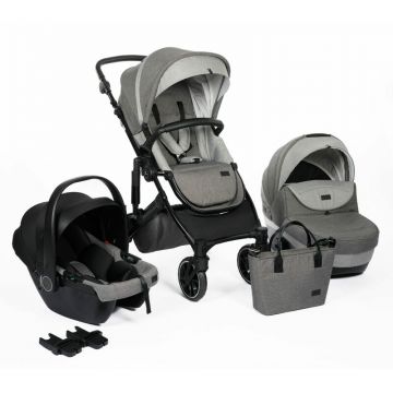 Carucior 3 in 1, FreeON, Trio Comfort, Cu cadru din aluminiu, Cu landou intarit, Reversibil, Scoica auto, Parte sport cu sezut reversibil, Geanta pentru mamici, Conform cu standardele europene de securitate EN 1888:2018 si ECE R44/04, Grey