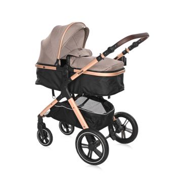 Carucior pentru copii Lorelli Viola Pearl Beige transformabil, cu suspensii, cadru din aluminiu, parte sport reversibila, bara frontala detasabila, multiple accesorii, greutate admisa 22 kg