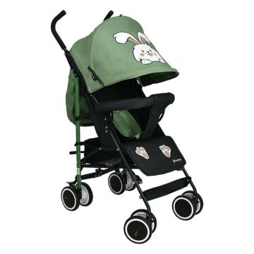 Carucior sport, Bebe Stars, Buggy Bunny, Pliabil, Usor, Pana la 15 kg, Copertina XL cu plasa si fereastra, Spatar si suport picioare reglabile, Coform cu EN1888-1:2018+A1:2022, 6-36 luni, Olive