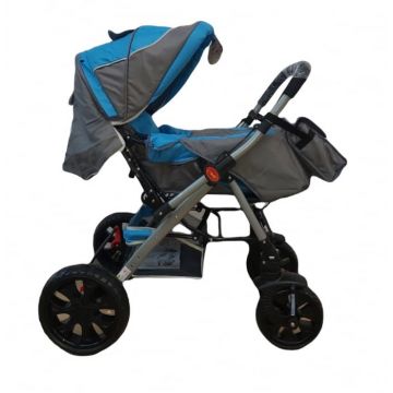 Carucior sport cu maner reversibil, pliabil, suspensii, Q7 Albastru - Gri