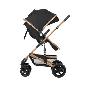 Carucior transformabil KikkaBoo 3in1 pana la 22kg,cadru din aluminiu,suspensii pe roti si cadru,spatar reglabil,sezut reversibil,Scaun auto I-Size,geanta,suport pahar si accesorii incluse Amaia Black 2024