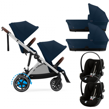 Carucior gemeni Cybex e-Gazelle S Ocean Blue cu Scoici Auto Cloud G3 Plus