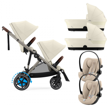 Carucior gemeni Cybex e-Gazelle S Seashell Beige cu Scoici Auto Cloud G3 Plus