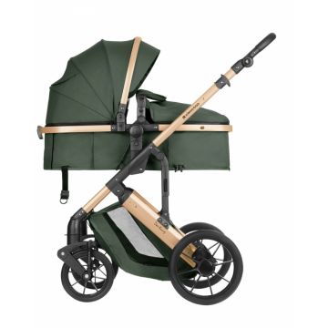 Carucior copii transformabil 3in1 KikkaBoo Darling ArmyGreen 2024,Reversibil,Cadru din aluminiu,Roti pivotante,Suspensii,Spatar reglabil,Maner parinte reglabil,Scaun auto i-Size,Geanta,Suport pahar,Husa picioare,Plasa insecte