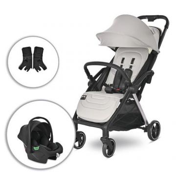 Set  Carucior 2 in 1  Lorelli Loret, 0 luni - 4 ani, pana la 22 kg, pliere cu o singura mana, spatar reglabil in 4 pozitii, suport picioare reglabil, suspensii, cosulet auto I-size 0 - 15 luni, 40 - 87 cm, Gri