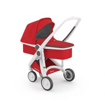 Carucior 2 in 1, Greentom, 100% Ecologic, 0-3 ani, 15 kg (Alb/Rosu)